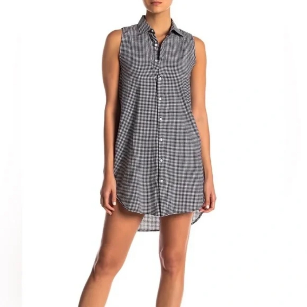 Onia Kaylee Gingham Shirt Dress with Pockets, Blk/Wht, L